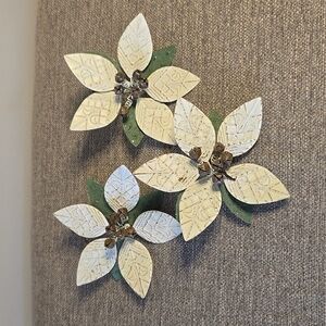 Metal White Poinsettia Ornaments - Set of 3